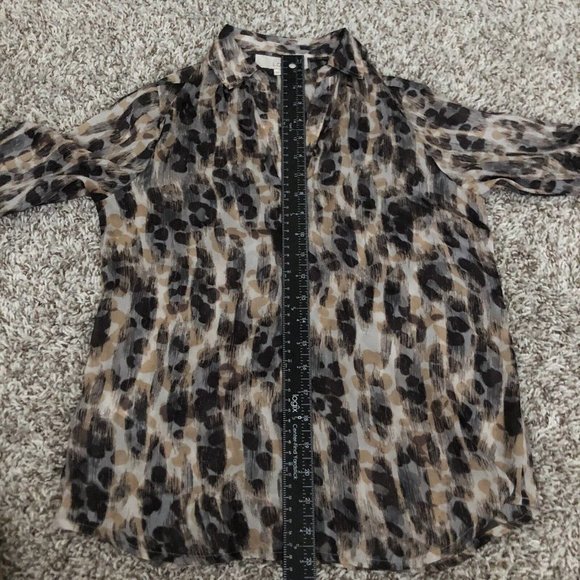 LOFT Tops - Loft Long Sheer Sleeve Blouse Top Petites Size XXS Multi Color Buttons V Neck